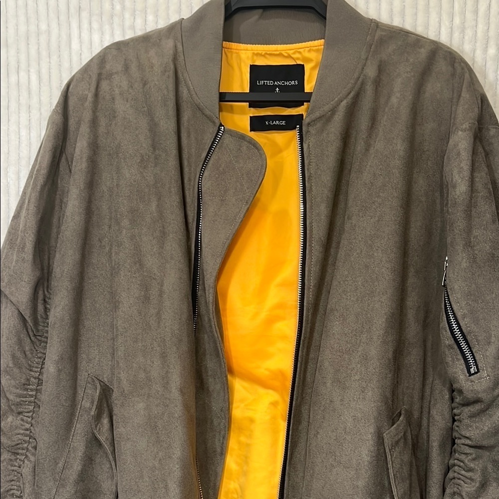 Tan Bomber Jacket with Minimalist Design - Picture 2 of 8
